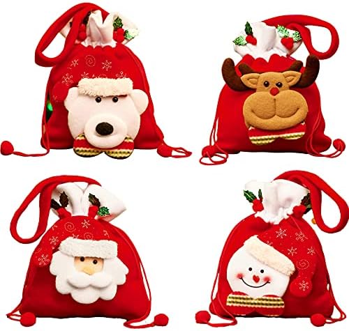 Božićna torba s vezicama 4 pakiranja božićnih poklon vrećica od tkanine s dizajnom vrećica za poklon i ukrase od 3 tisuće dolara za