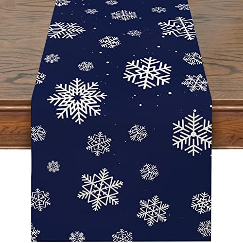 Zimski stol trkač, božićni stol trkač mornarsko plave snježne pahuljice zimski stol ukrasi za unutarnji dekor za blagovaonicu na otvorenom