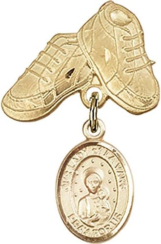 14-karatna značka za djecu od žutog zlata s amuletom Gospe od La Vanga i pribadačom za dječje čizme Od 1 inča 5/8 inča