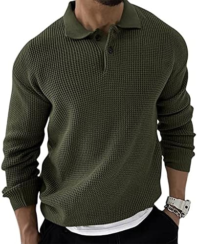 Uofoco otvoreni prednji džemper za odmor muškarci dugi rukavi ležerna pulover zima s gumbima solidna boja udobnost rever