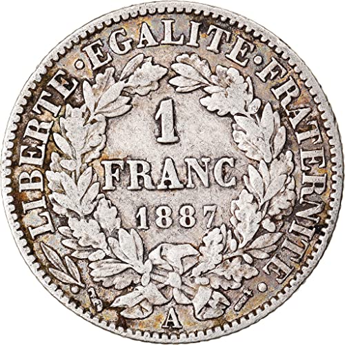 1871-1895 1 Franc Silver French Coin. S personifikacijom francuske nacije Marianne i Libete, egalit, fraternici nacionalne vrijednosti.