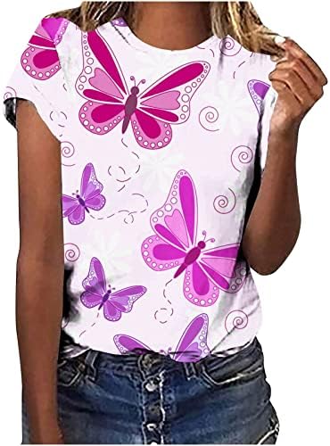 Ženski ljetni tiskani tinejdžer s kratkim rukavima vrhovi casual osnovni vrhovi okrugli vrat leptir za tisak bluza