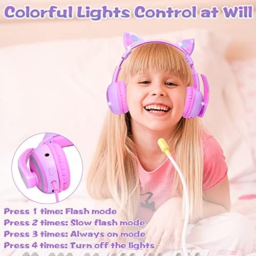 Dječje slušalice s LED mačjim ušima ， sklopive slušalice na ušima s 3,5 mm audio kabelom za djecu/tinejdžere/dječake/djevojčice/iPad/pametni