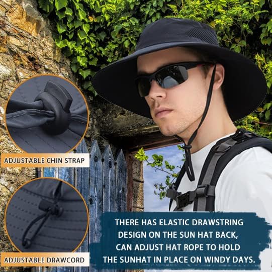 ZoOORON 1 i 2 pakiranja sunčanog šešira za muškarce žene, široki šešir s kantama UV Zaštita vodootporni boonie šešir za ribolovni planinarski