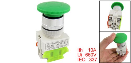 UXCELL A10090400UX0251 AC 660V 10A 40 mm Momentalni prekidač gumba zelene gljive 1 Ne NC, 1,18 Širina, 1,46 Duljina