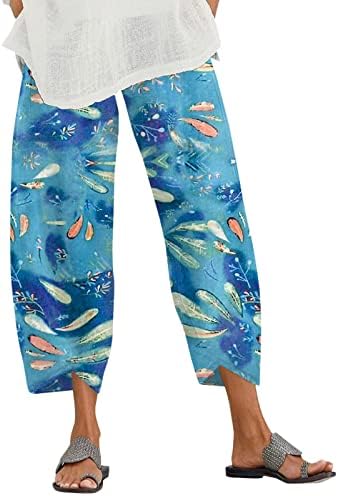 Ljetne hlače Capri za žene casual pamučna lanena elastična hlača struka konusna labava plaža za gležnjeve zglobove s džepom