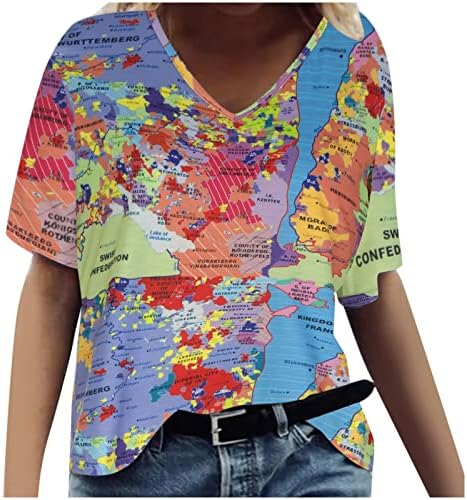 Odjeća kratkih rukava 2023. modna pamučna bluza s dubokim dekolteom u obliku slova U i grafičkim uzorkom za tinejdžerice jesensko-ljetni