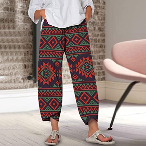 Ženske rastezljive pamučne lanene hlače Elastično struk, 3D grafički široki joga hlače Plus Trendy Palazzo pidžama hlače