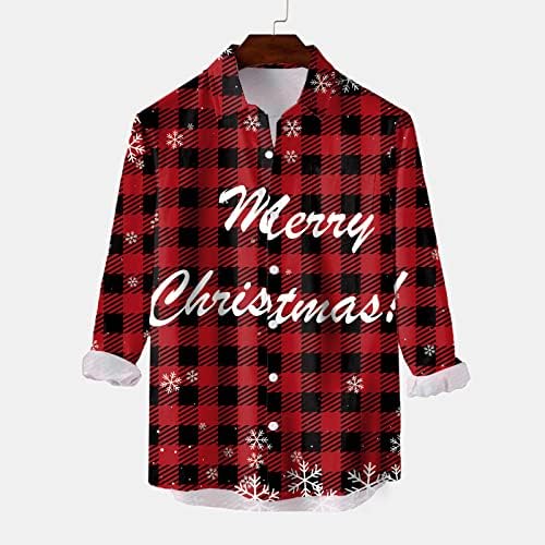 DSODAN Sretan božićni muški gumb dugih rukava dolje košulje, Xmas Djed Mraz tiskani košulja za kuglanje dizajnerske košulje