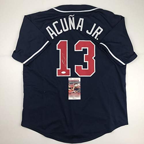 Autografirani/potpisani Ronald Acuna Jr. Atlanta Blue Baseball Jersey JSA CoA