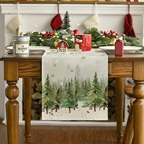 ARTOID MODE XMAS Drveće kardinale snježne pahulje Pokloni božićni stol trkač, sezonska kuhinjska blagovaonska dekoracija za vanjsku