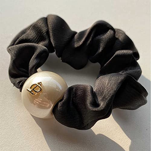Andelaisi Boho biserne svilene satenske kravate za kosu, crna satenska vrpca za kosu, kravate za kosu, Vintage elastične kravate za