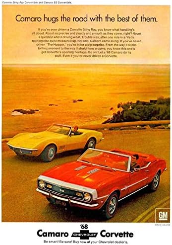 1968. Chevrolet Camaro SS Convertible & Corvette Sting Ray kabriolet Camaro zagrli cestu s najboljim od njih Vintage Color Ad - USA
