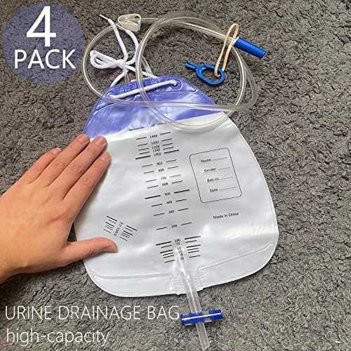 4 pakiranje vrećice za odvodnju mokraće s komorom protiv refluksa, vrećica u urinu s volumenom od 1500 ml, 48 odvodna cijev, kopče