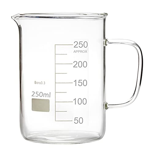 Staklena čaša s ručkom, čaša za šalicu s izljevom za izlijevanje, 250 ml, pakiranje od 2