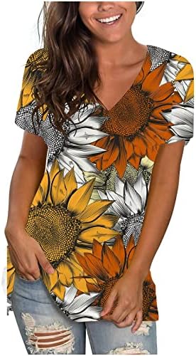 Ljetne Ležerne tunike za žene, trendi majica s cvjetnim printom, bluze s izrezom u obliku slova u i kratkim rukavima, 2023 odjevne