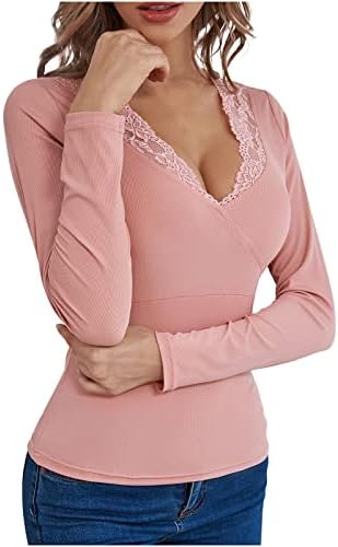 Ženska košulja za dno izreza za V-izrez seksi čipkasti patchwork pletena čipka V-izreka Čvrsta boja za žene
