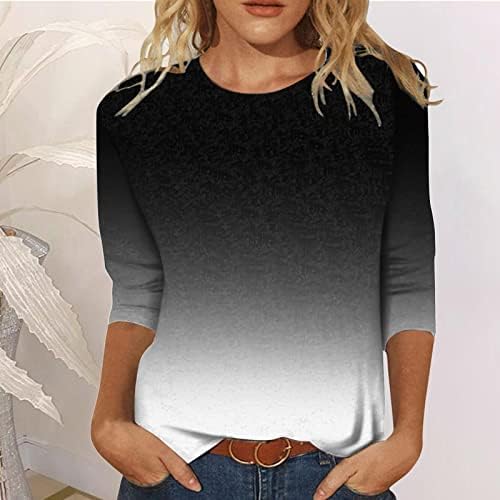 Majice s rukavima 3/4 za žene, bijele, elegantne, s grafičkim printom, elegantne casual puloveri, bluze, labavi vrhovi s okruglim vratom