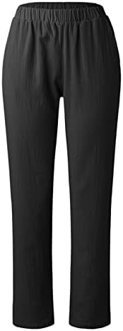 Meymia ženske pamučne lanene hlače, 2023. Ljetni Womanm casual visoki struk čvrsta boja vitka boja Slim Fit Strepped Stretch Yoga Pant