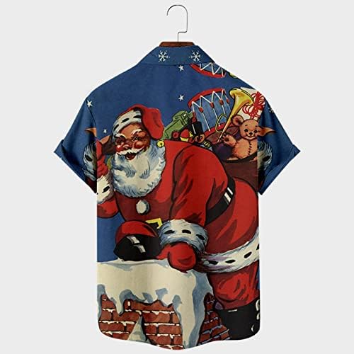 Wocachi božićni gumb dolje košulje za muške kratke rukave smiješni Xmas Djed Mraz print povremeni dizajnerski dizajner