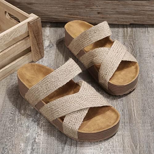 Papuče za žene platforme, modni casual slajdovi križani remen sandale na plaži vintage tkanje rimske papuče ljeto