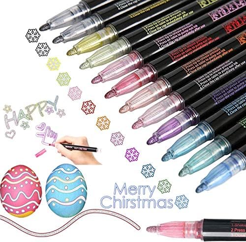 Nuokou obrisne metalne markere, dvostruke crte oznake olovke, 12 PCS Magic Shimmer Paint olovke za djecu odrasle božićne umjetnosti