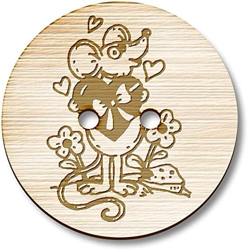 Azeeda 3 x 38 mm 'Valentinovo miš' veliki okrugli drveni gumbi