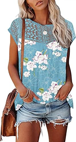 Etcyy ženski poklopci s kapicama 2023 Moderni cvjetni print Ljetni vrhovi labave fit čipke majice bluze