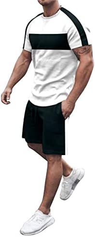 Muške ljetne casual kratke hlače postavlja Crewneck udobne mišićne košulje i kratke odjeće blok boje labavi fit 2 komada odjeće
