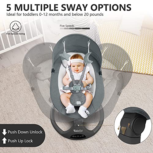 Baby Swing za dojenčad, 5 brzih električnih ljuljanja za bebe s glazbenim zvučnikom i 12 unaprijed postavljenih uspavanki, daljinski