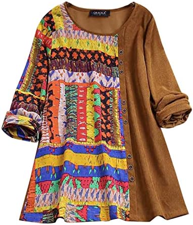 Ženski etnički ispis vjetra u boji sudara Dugi rukav okrugli vrat pulover Spajanje gornje majice