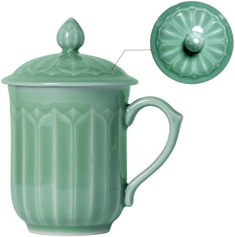 Ručno izrađena porculanska šalica za čaj Lotus s poklopcem i ručkom, jedinstvena šalica za kavu od 12 oz, može se prati u mikrovalnoj