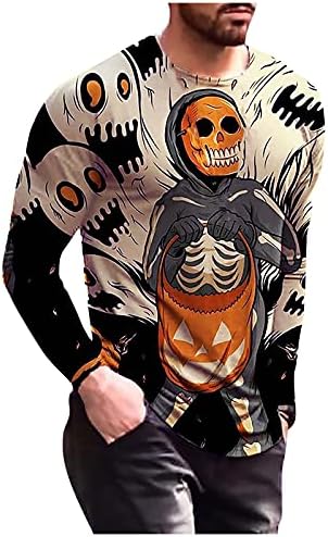 Ymosrh mensclothingshirts halloween muški zaštitni otisak okrugli vrat labavi ležerni dugi rukavi vrh dugih dugih
