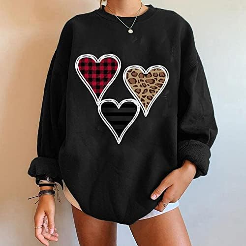 Valentinovi Ženski predimenzionirani pleteni ljubavni grafički pulover vrhovi Crewneck Dugi rukavi Čvrsta ležerna dukserica