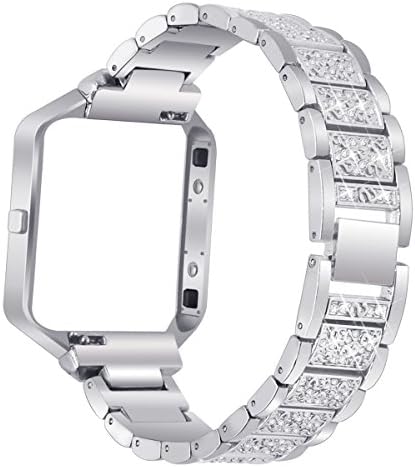 AISPORTS kompatibilni za Fitbit Blaze pojas s okvirom za žene, podesivi nakit od nehrđajućeg čelika kristalni dijamantni metalni narukvica