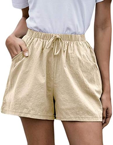 Vowua žene čvrste kratke hlače s visokim strukom pamučno lane labave elastične struke povremene ljetne kratke hlače