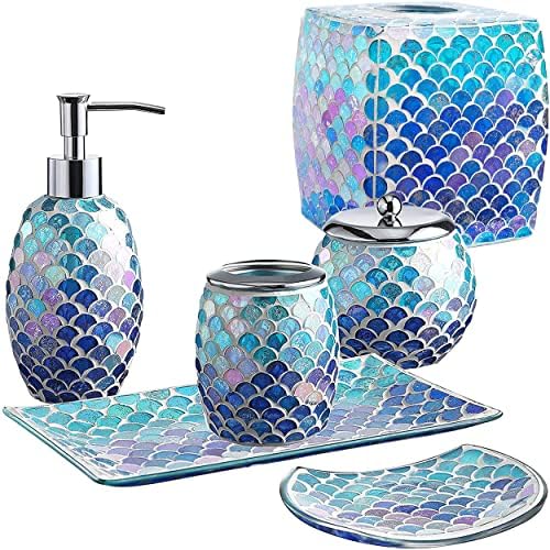 Cijeli kućni potrepci za 5 komada Mozaic Glass pribor za kupaonicu, raspršivač sapuna, posuda za pladanj/sapun i mozaik stakleni držač