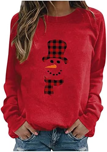 Overmal ženski okrugli vrat dugi rukavi vrhovi božićni slatki print majica
