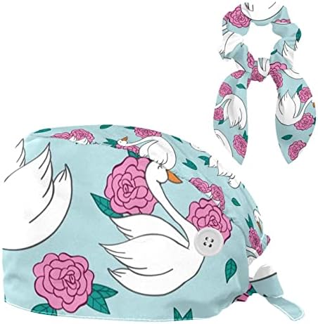 Podesiva radna kapa s prikladnom trakom za znoj i lukavu kosu škakljiva sretna labuda s ružičastim uzorkom cvijeta plava