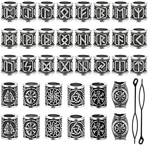 36 kom vikinške perle srebrne dreadlockse perle za bradu antikne skandinavske rune vikinške perle metalne perle za dreadlockse Vikinški