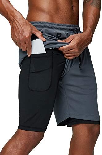 Pinkbomb muški 2 u 1 trčanju kratkih hlača za vježbanje brze suhe muške kratke hlače s džepom telefona