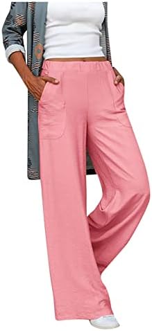 Ženske hlače trendovske čvrste boje pamučna posteljina elastični struk labavi široke hlače za noge casual posao