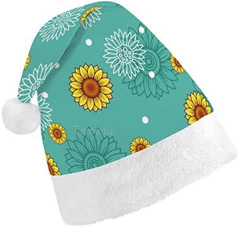 Božićni šešir Djeda Mraza, Božićni blagdanski šešir s printom suncokreta za odrasle, udobni Uniseks Božićni Šeširi za novogodišnju
