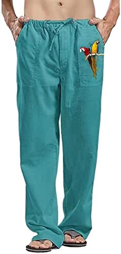 Meymia muške pamučne lanene hlače casual opuštanje ptice tiskanje srednjeg uzdignuća pantalone struka Tweatpants s džepovima