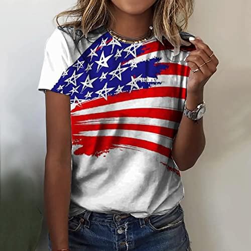 Ženska radna košulja s kratkim rukavima, Ženska ljetna majica s printom Dana neovisnosti, kratkih rukava s okruglim vratom, 3-rukav,