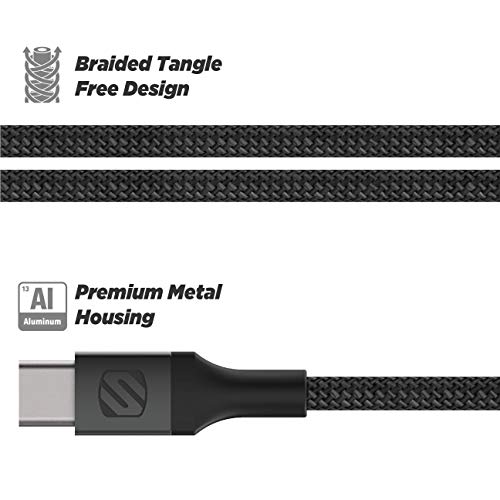 SCOSCHE CI4BRA6WT-SP Strikeline RA Premium USB-C do desnog kuta MFI certificirani naboj i sinkronizacijski pleteni kabel 6-ft. Bijela/srebrna