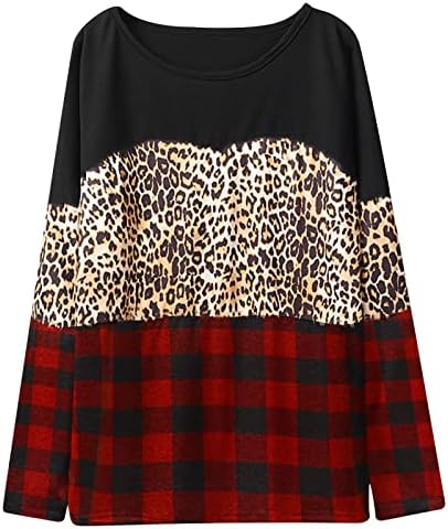 LCZIWO ženska boja blok tunika vrhovi dugih rukava okrugli vrat košulje casual trendi leopard print pulover majica majica