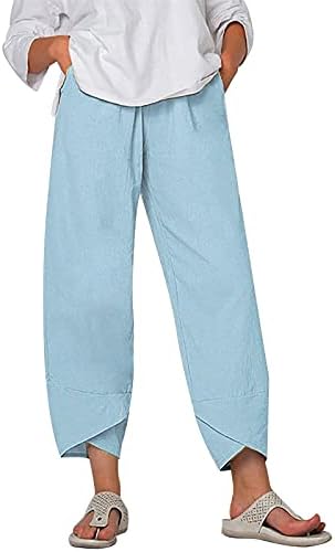 MGBD Plus veličine Capri hlače Žene pamučno posteljina casual široke noge hlače retro elastično struka Udoban Harem Palazzo Pant s