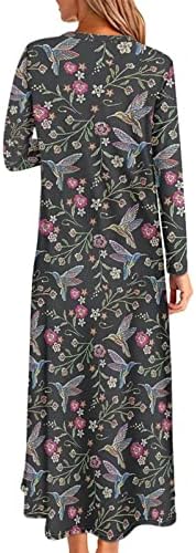 Polero Boho Maxi haljina za žene Boem Mandala Cvjetna dugačka haljina dugih rukava s džepovima za casual