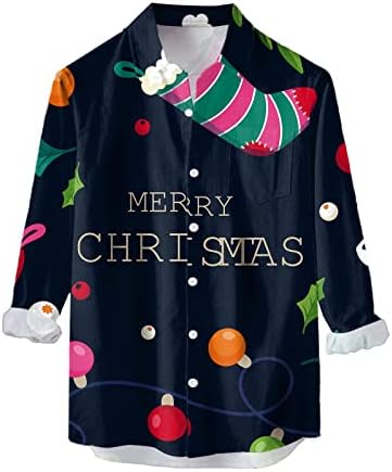 XXBR Sretan božićni muški gumb s dugim rukavima dolje, Xmas Djed Mraz tiskana košulja za kuglanje dizajnerske košulje božićni Djed